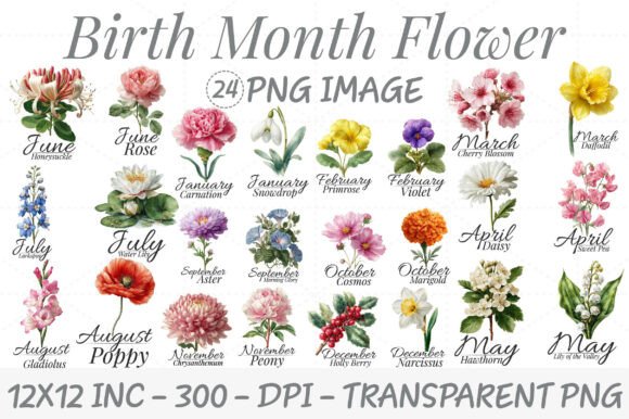 Download Birth Month Flower Watercolor Clipart - Birth month flower Collection
