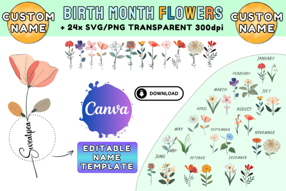 Download Canva Birth Month Flower Template + SVG - Birth month flower Collection