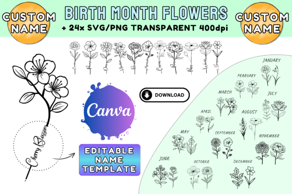 Download Custom Birth Month Flower Canva Template - Birth month flower Collection