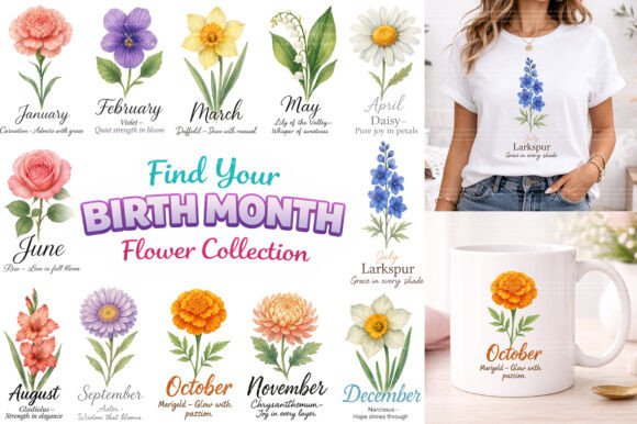 Download Watercolor Birth Month Flowers Clipart - Birth month flower Collection